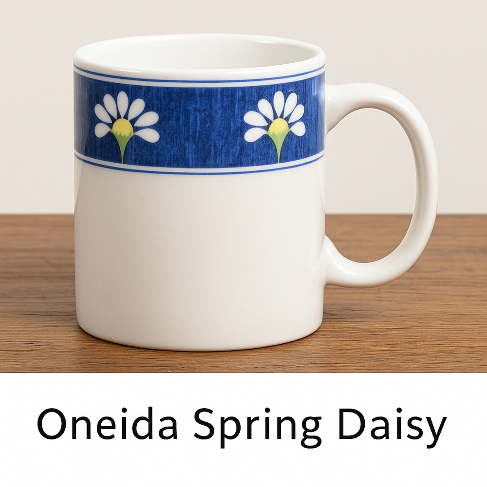 Oneida Spring Daisy Mug – Discontinued Pattern – Blue & White Daisy Band